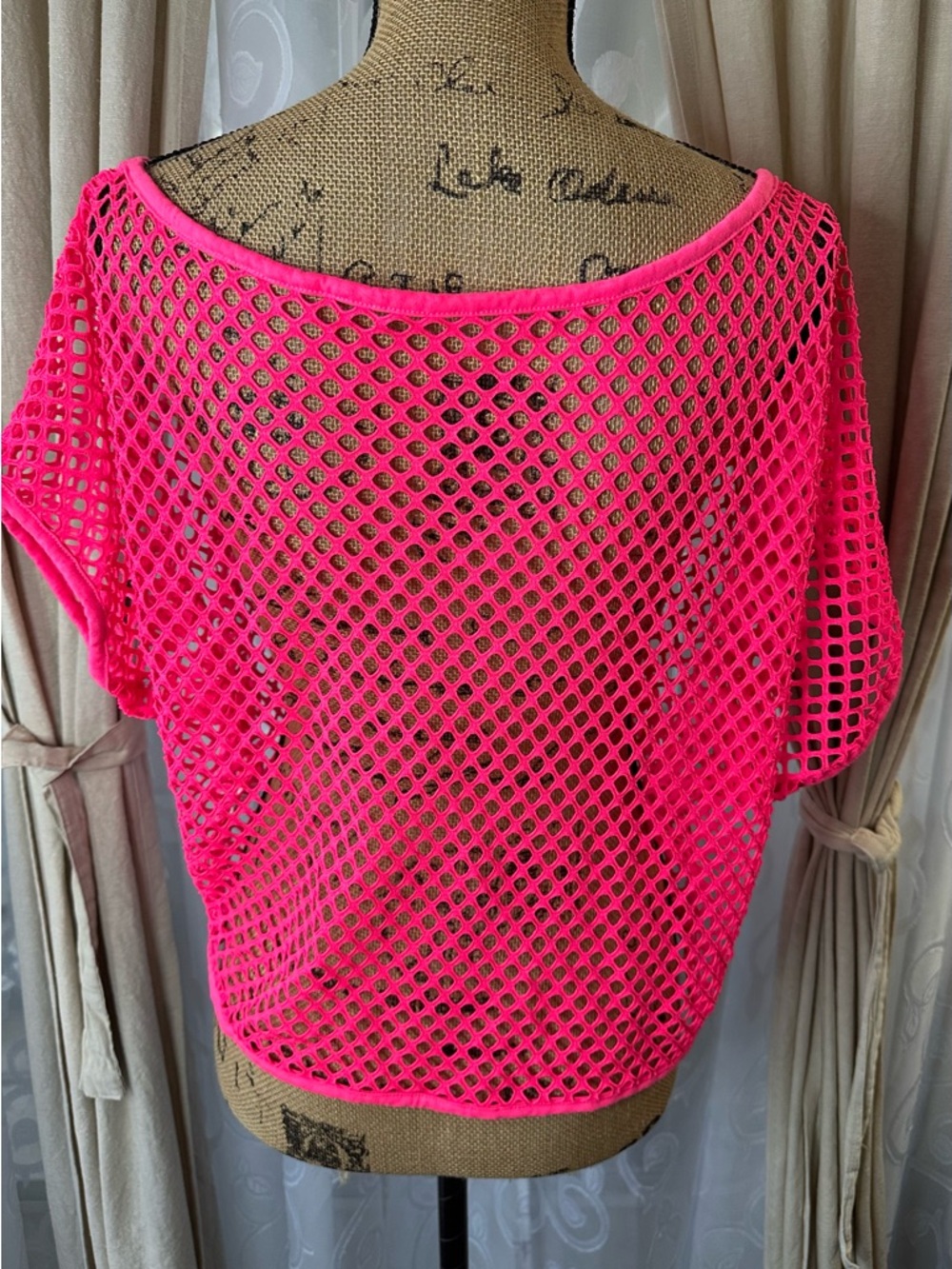 Hot Pink Barbie Fishnet Mesh Top Y2K Festival Rave Sheer Knit Boho - Picture 4 of 7